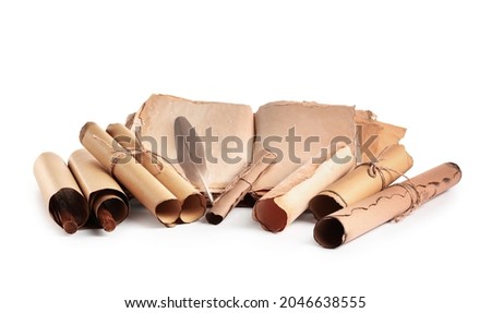 Old book with scrolls on white background