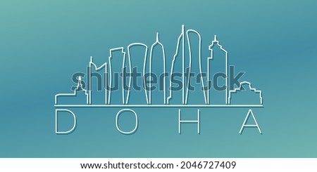 Doha, Qatar Skyline Linear Design. Flat City Illustration Minimal Clip Art. Background Gradient Travel Vector Icon.