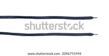Two new parallel shoelaces isolated on white, dark black or dark-blue laces, top view Royalty-Free Stock Photo #2046755996