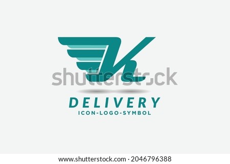 transportation logo design concept, red letter K with wing in white background , car logo, cargo .shipping. drop ship .vector graphic logo design illustration