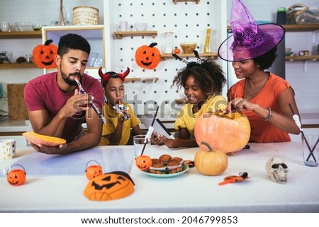 Family has fun in Halloween time