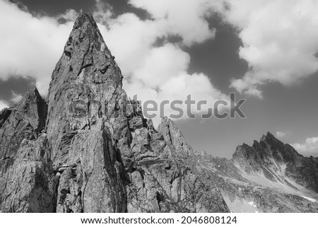 Fenetre d'Arpette, altitiude 2665 M, Switzerland Alps, black and white photo with the clouds in the background and a copy space, high mountains