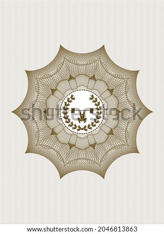 Brown passport money rosette. with weightlifting inside of crown icon inside