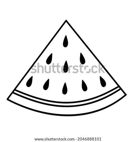 Slice and whole of watermelon outline. Coloring page. Vector illustration isolated on white.