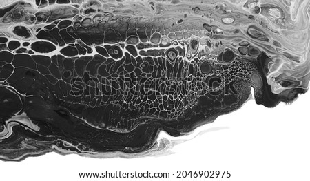 Black and white Marble texture. Acrylic color blots. Abstract  horizontal long background. 