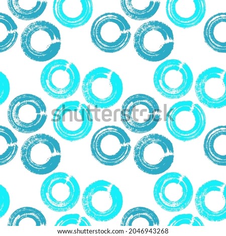 Cyan blue turquoise ring circles round shapes vector seamless pattern.