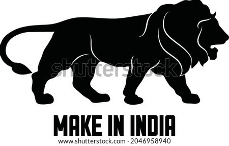 Make in India lion logo vector file with text, Make in India initiative logo. Vocal for local. Aatmanirbhar Bharat. Self-reliant India Royalty-Free Stock Photo #2046958940