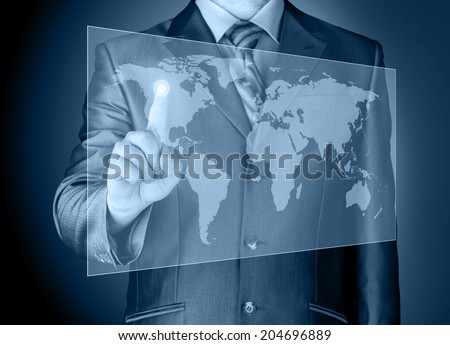 business man touch world map and connection
