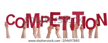 Many Hands Holding the Red Word Competition, Isolated Royalty-Free Stock Photo #204697885