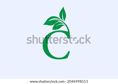 Logo c and leaves With dark green color. Vector illustration of a line lettering symbol