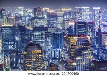 Tokyo, Japan dense city skyline.