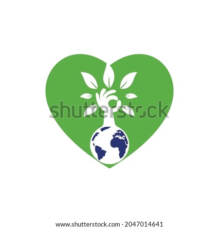 Globe and hand tree vector logo design. Ecology and sustainable concept.