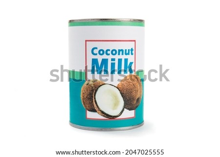A fake generic labelled food can of coconut milk isolated on white Royalty-Free Stock Photo #2047025555