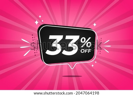 33 percent discount. Pink banner with floating balloon for promotions and offers.