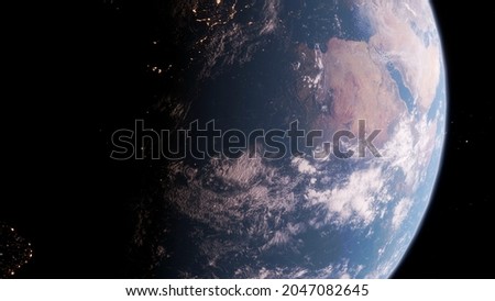 earth from high earth orbit. 3D Render Illustration Earth From Space. Sunrise view of Europe from space. Planet earth from space. The elements of this image furnished by NASA. 