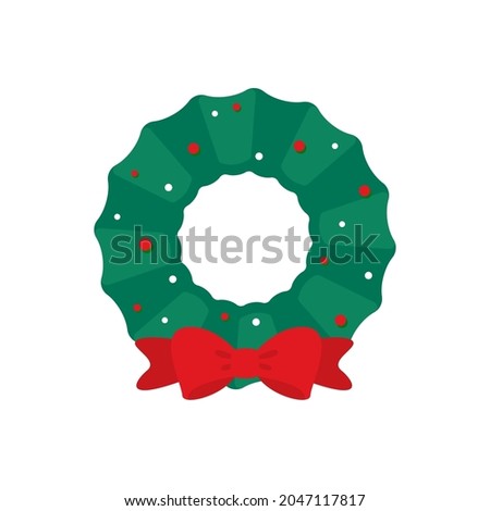 Christmas wreath vector. Winter garland adorned with red holly berries on green pine branches.