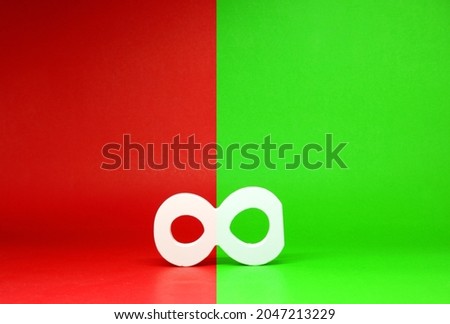 Infinity or Eight 8 on colorful   Red Green Background with Copy Space - Number 8  infinity Promotion - Discount or anniversary concept                           