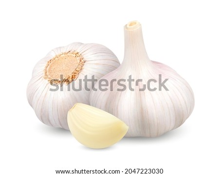 Garlic heads with clove. 3d Vector illustration isolated on white background Royalty-Free Stock Photo #2047223030