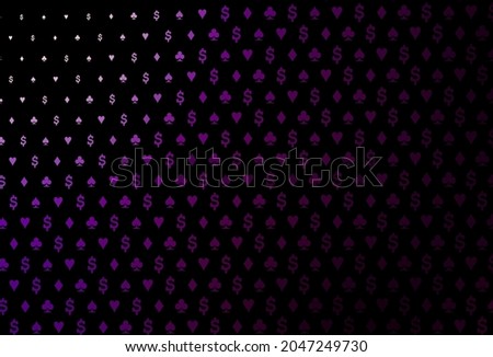 Dark purple vector layout with elements of cards. Glitter abstract sketch with isolated symbols of playing cards. Template for business cards of casinos.