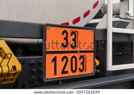 Hazard board , at the top the hazard statement at the bottom the UN number of the dangerous good Royalty-Free Stock Photo #2047262699