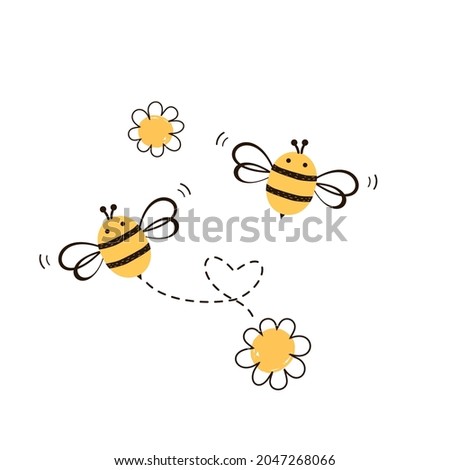 Bee cartoons and daisy flower icon logo isolated on white background vector illustration.