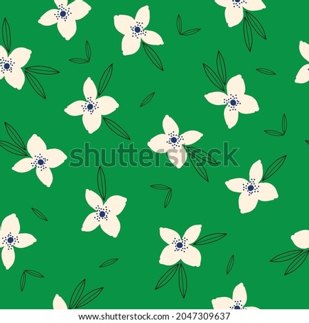 Seamless vintage pattern abstract. wonderful white, black leaves contour. bright green background. vector texture. trend print for textiles, wallpaper and packaging.