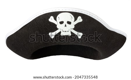 Pirate hat on a white background. Children's pirate hat. Isolate on a white background. Royalty-Free Stock Photo #2047335548