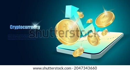 Crypto currency,Crypto on Mobile. Crypto coin with growth graph. International stock exchange. Cripto currency uptrend Royalty-Free Stock Photo #2047343660