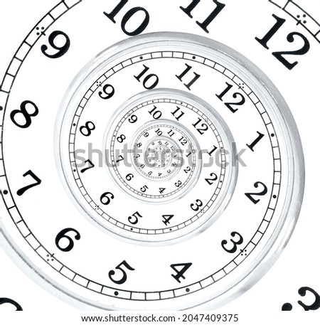 Twisted watch face with no hands representing the infinite time spiral. Droste effect. Royalty-Free Stock Photo #2047409375