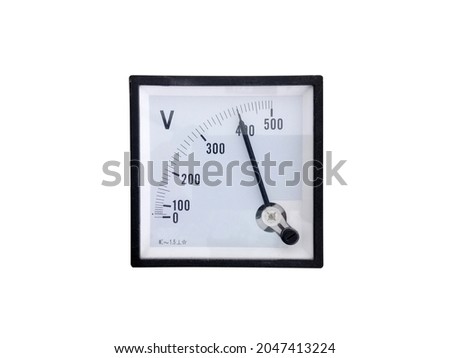 Analog high voltage alternating current voltmeter dial isolated on white background with clipping path. the scale reads four hundred volts. Royalty-Free Stock Photo #2047413224