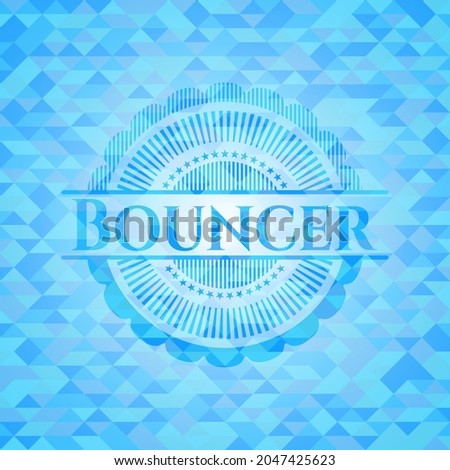 Bouncer sky blue emblem with triangle mosaic background. 