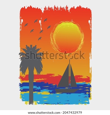 Beach Sunset Colorful Background ,beautiful illustration sunset on the beach