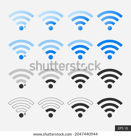 WiFi Signals icon or wireless network signals symbol set in flat style design for website design, app, UI, isolated on white background. EPS 10 vector illustration.