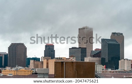 Cloudy day, New Orleans skyline, USA. Rainy day in NOLA.