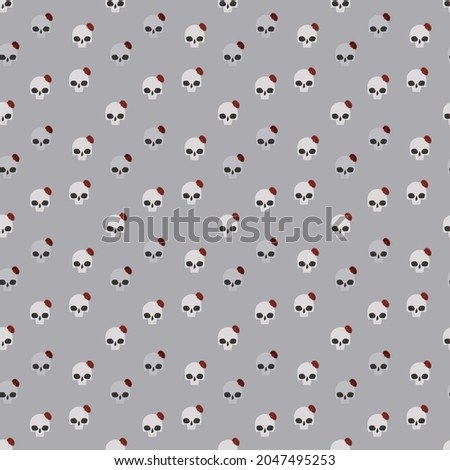 Gray light halloween festive with white skull with flower seamless pattern