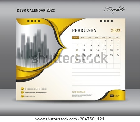 Calendar 2022 template on gold backgrounds luxurious concept, February template, Desk calendar 2022 design, Wall calendar template, planner, printing media, advertisement, graphic design, vector
