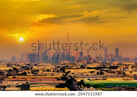 Cityscape of Dubai at sunset, Dubai, United Arab Emirates Royalty-Free Stock Photo #2047511987