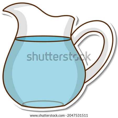 Sticker pitcher of water on white background illustration