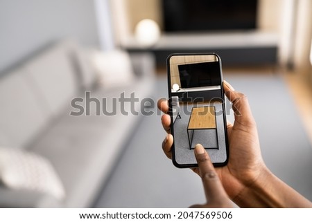 Virtual AR Mobile Phone App. Augmented Reality Furniture Royalty-Free Stock Photo #2047569506