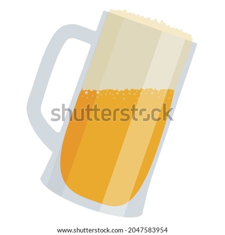 Beer with bubble in a glass mug on a white background.