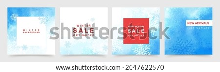 Trendy square Winter Holidays  templates. Christmas winter sale social media post frame with snowfall and snowflakes shape.  Suitable for mobile apps, banner design and web  internet ads. Vector  Royalty-Free Stock Photo #2047622570