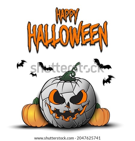 Happy Halloween. Volleyball ball in the form of a pumpkin with pumpkins on an isolated background. Pattern for banner, poster, greeting card, invitation. Vector illustration