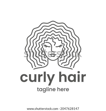 Curly hair emblem template. Hair salon or beauty salon logo design template. Abstract woman face in one color. Stock vector illustration. Royalty-Free Stock Photo #2047628147