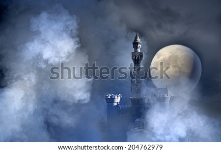 Old fantasy castle in the clouds