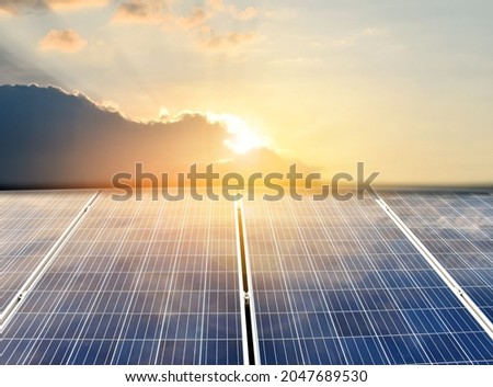 Solar cell rooftop of the house, sustainable energy concept, sunlight  edited background, soft and selective focus.