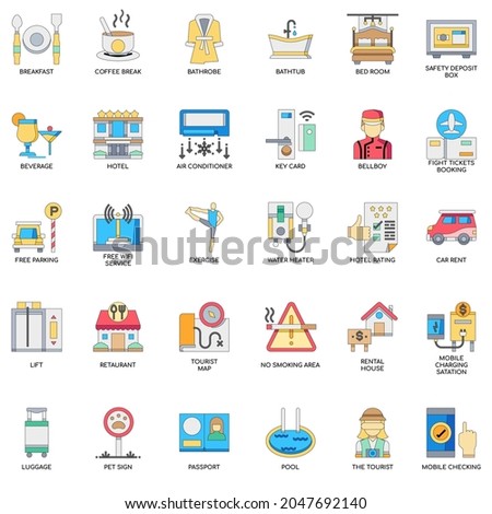 Hotel Services color flat icon collection set