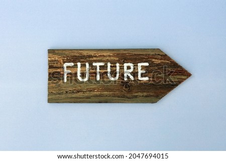 A Wooden Directional Sign With The Word Future On A Plain Background.
