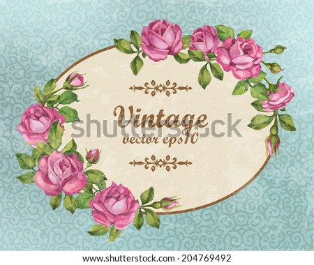 Scrapbook-style retro background or greeting card with stained paper, label and flowers. Beautiful vintage card. Antique postcards.