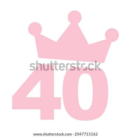 Vector illustration of 40th birthday party pink clip art icon - Number forty with a crown
