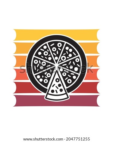 Pizza Retro Sunset Design template. Vector design template for logo, badges, t-shirt, POD and book cover. Isolated white background.